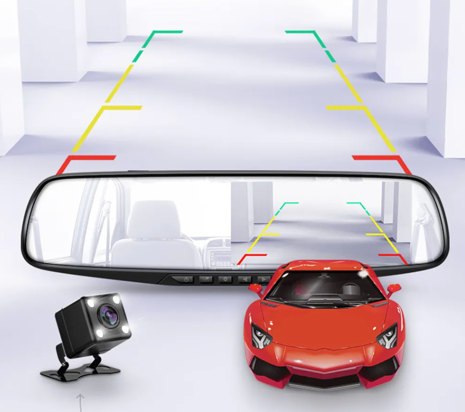 Caméra de voiture double objectif avec écran miroir 4,3